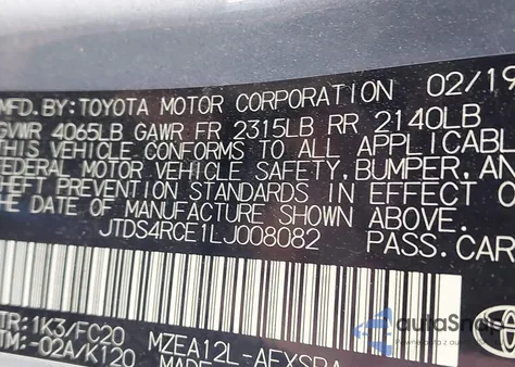 2020 Toyota Corolla Se z USA, uszkodzony, nr VIN JTDS4RCE1LJ008082